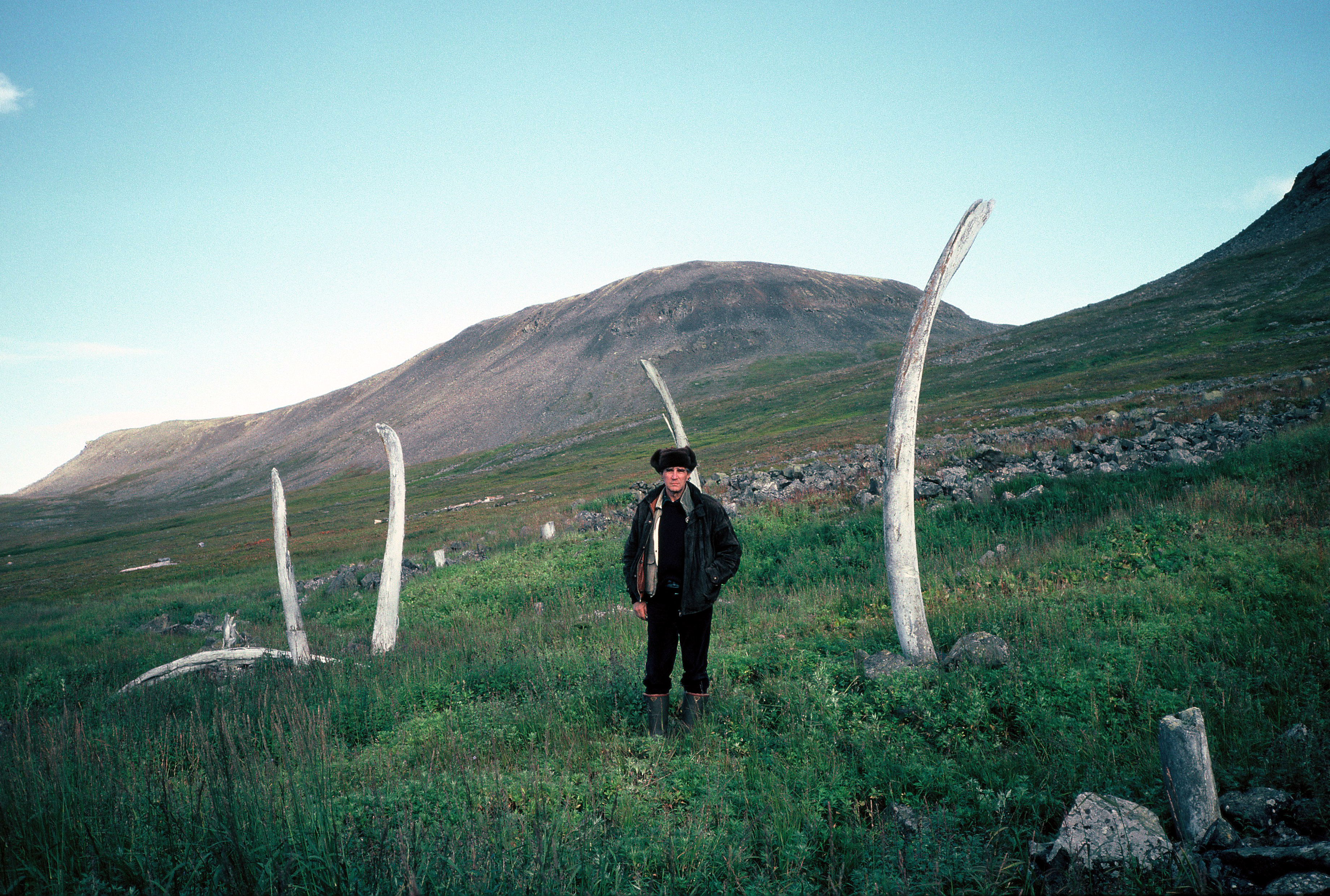 Jean Malaurie on the site of the Alley of the Whales Chukotka August 1990